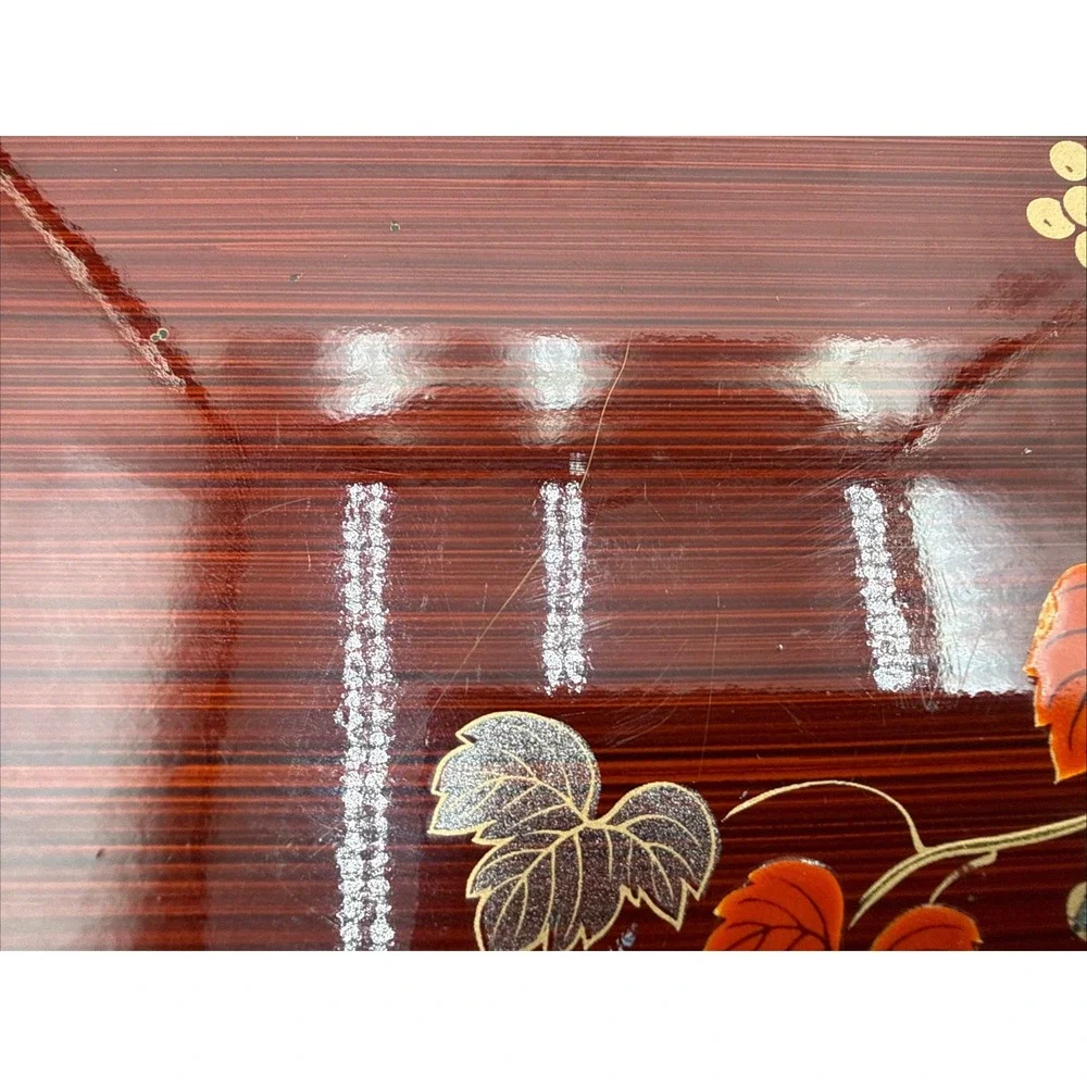 Japanese Lacquered‎ Wooden Tray Fall Leaves Design 19x13 Vintage Elegant